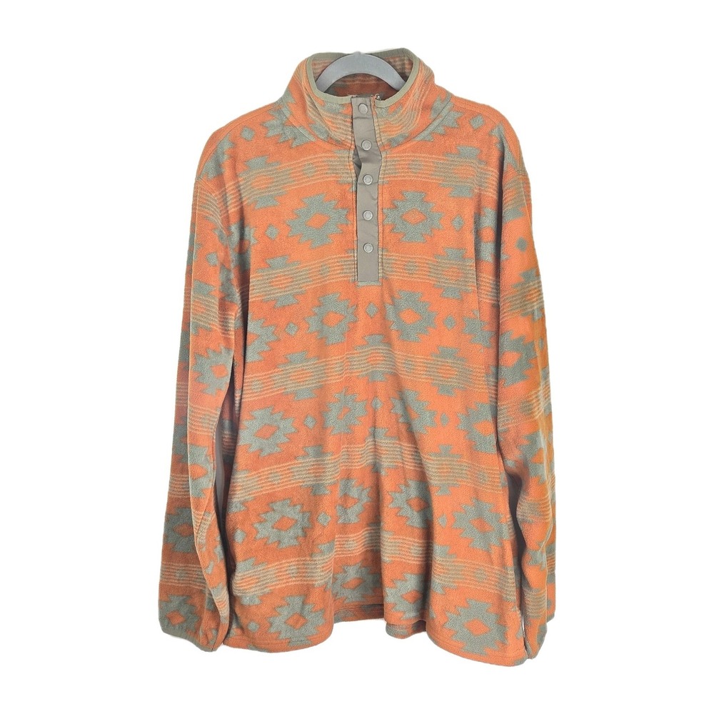 Mountain Khakis Mens XL Aztec Southwestern Fleece Pullover Orange Gray 1/4 Snap